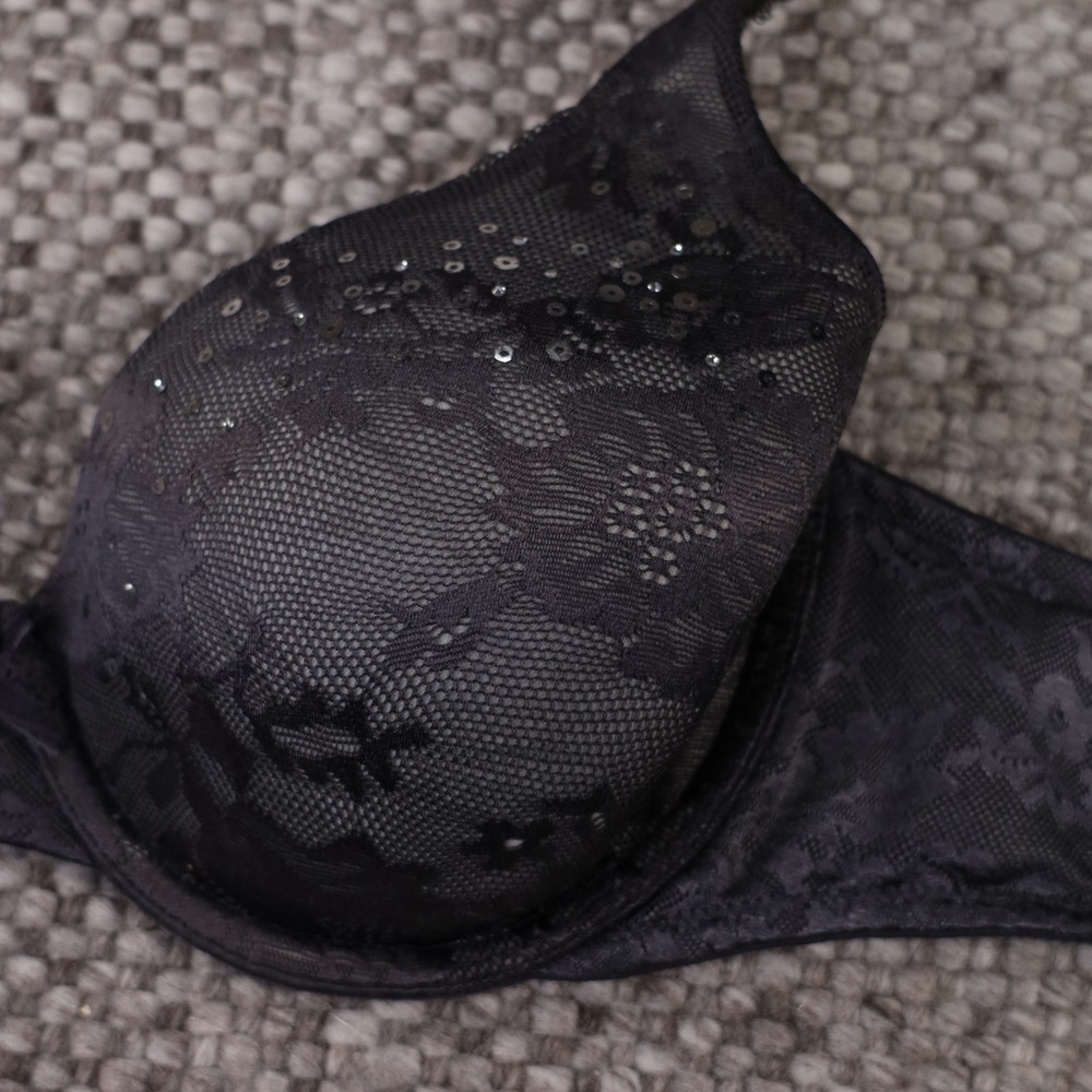 Victoria's Secret Bra Womens 34C Grey Excellent Sequin Lace Lined Underwire